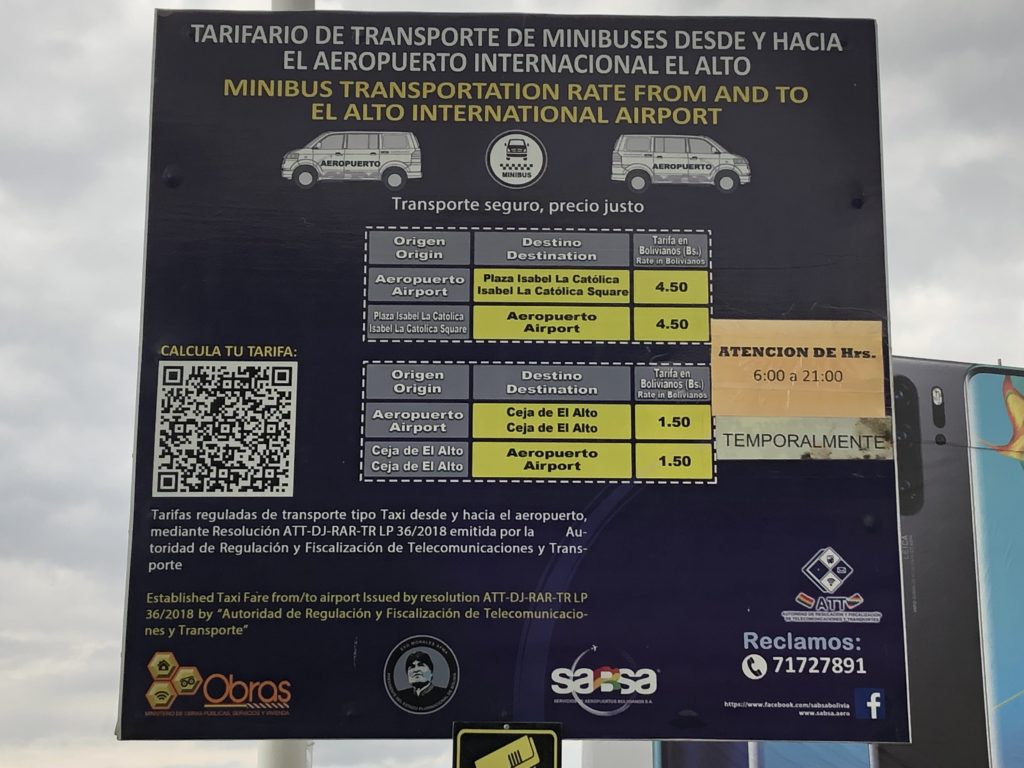 乗り合いバスのタリフ表