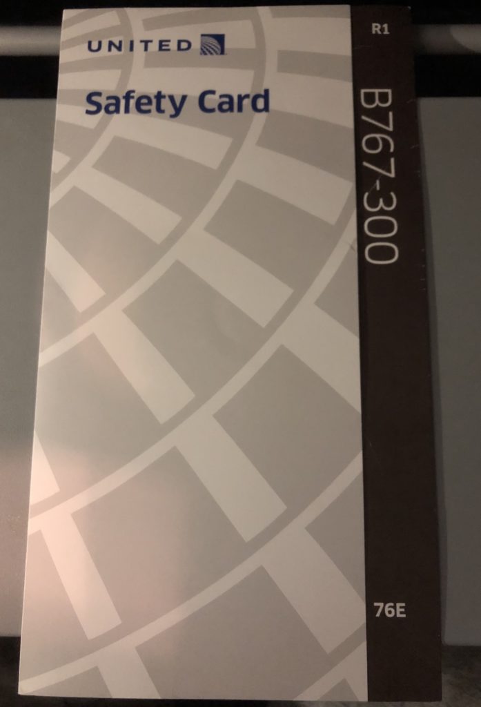 UA854便(NH7172便)リマ行B767-300のSafety card