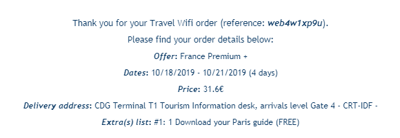 フランス Travel WiFI レンタル時の代金(4日分)